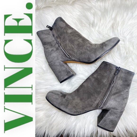 VINCE Blakely Gray Suede Round Toe Ankle Bootie, Size 6.5 - Picture 4 of 12